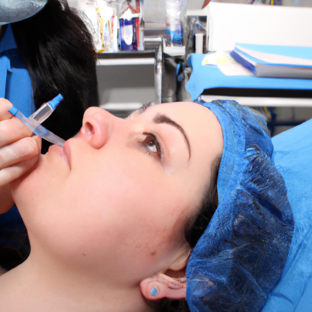 Person undergoing rhinoplasty procedure