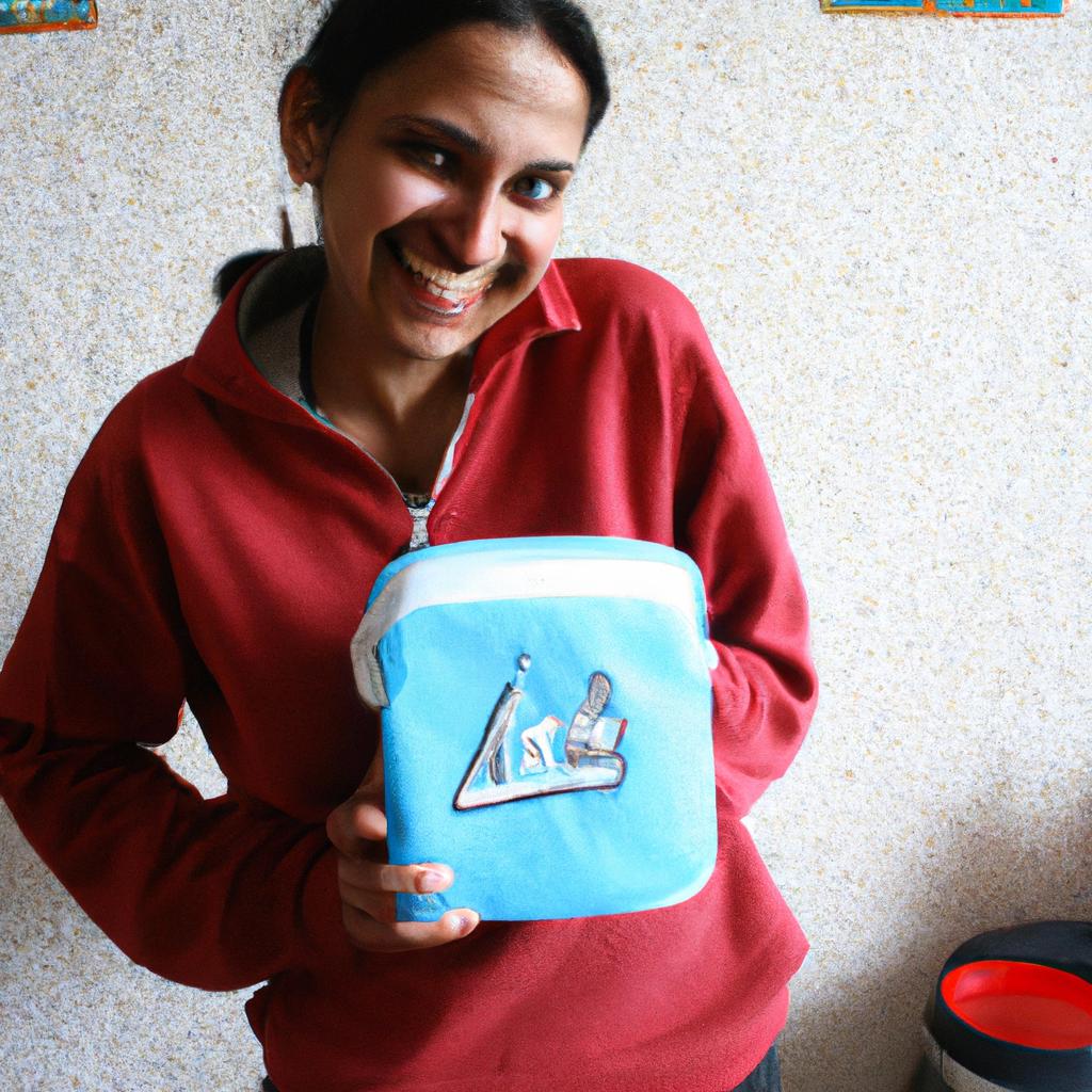 Person holding ice pack, smiling