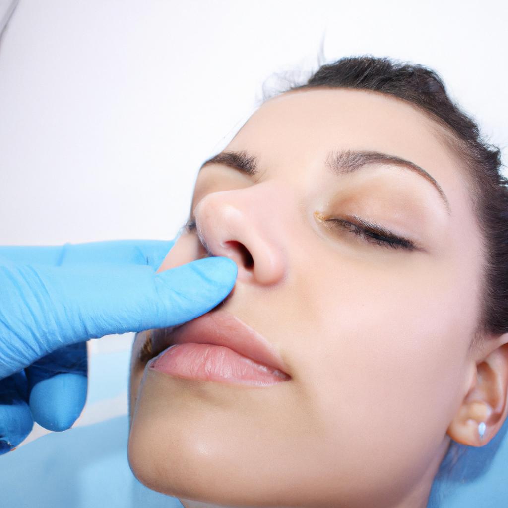 Person receiving non-surgical rhinoplasty