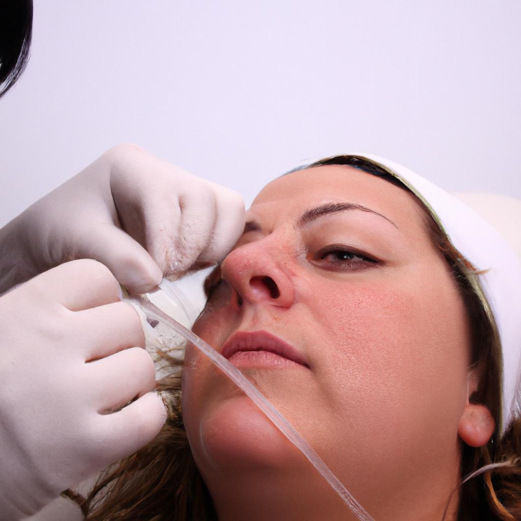 Person receiving non-surgical nose treatment
